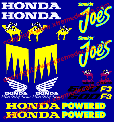 Smokin Joe Decal Set Honda 1996 Model 600 F3